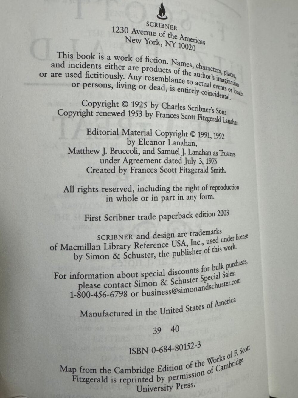 F. Scott Fitzgerald The Great Gatsby 2003 Authorized Text Scribner Paperback - Picture 3 of 3